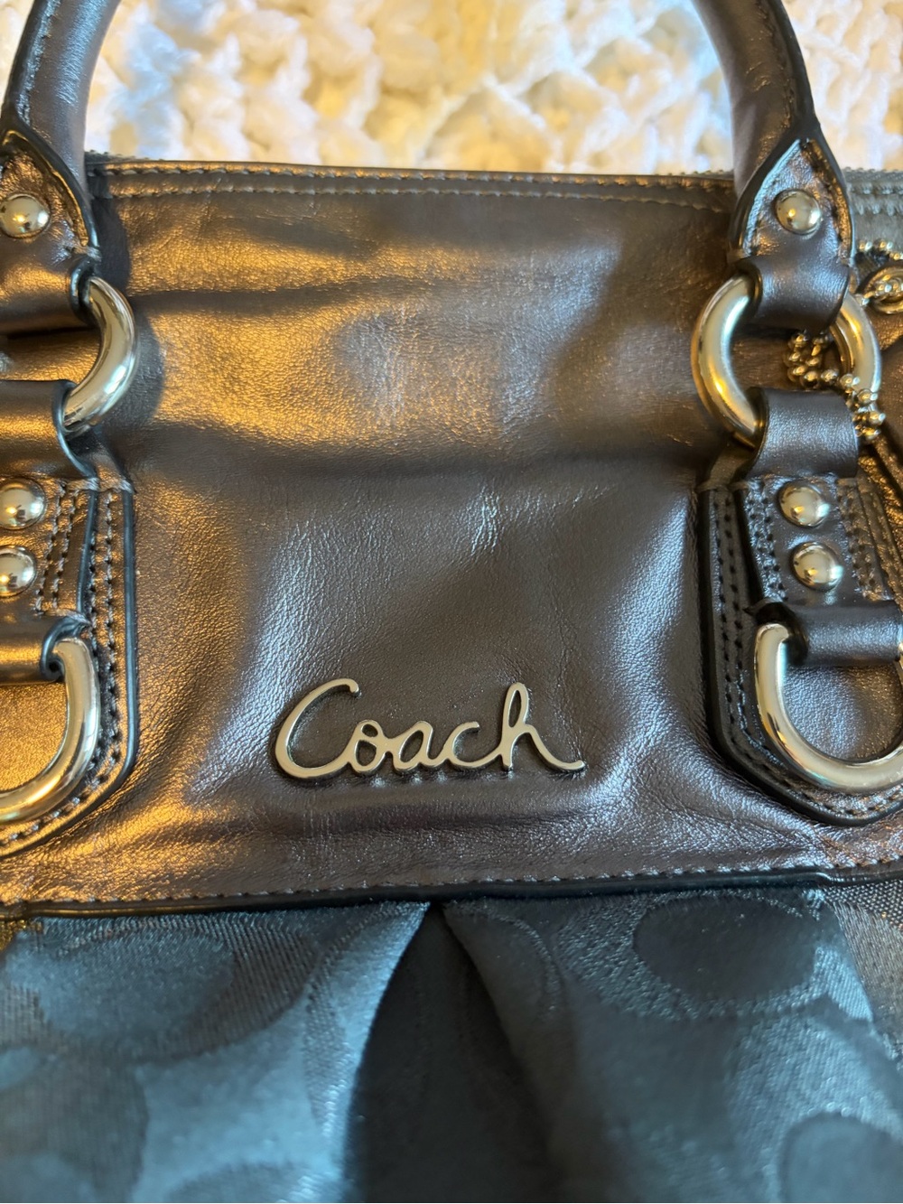 Coach pewter Signature Canvas Convertible Satchel with Leather Trim - Picture 2 of 7